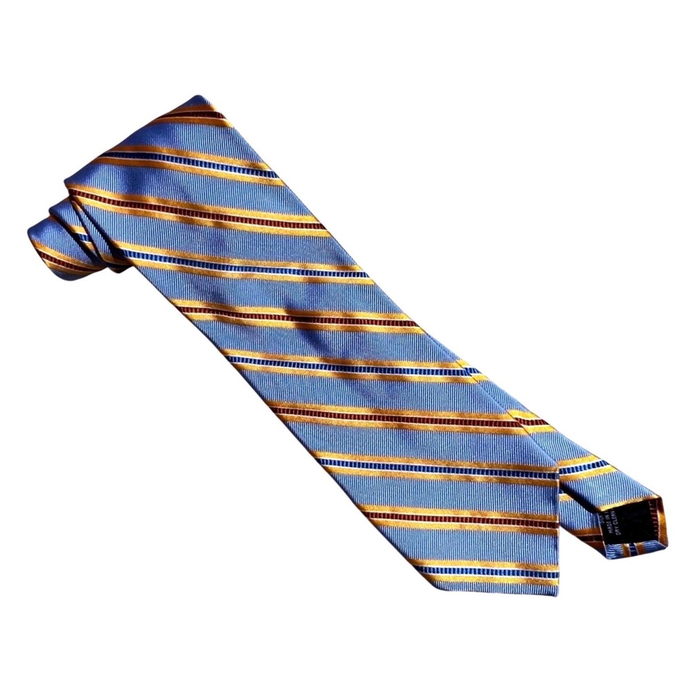 Michele Sartori Mens Silk Tie Blue Gold Striped Handmade Italy Necktie